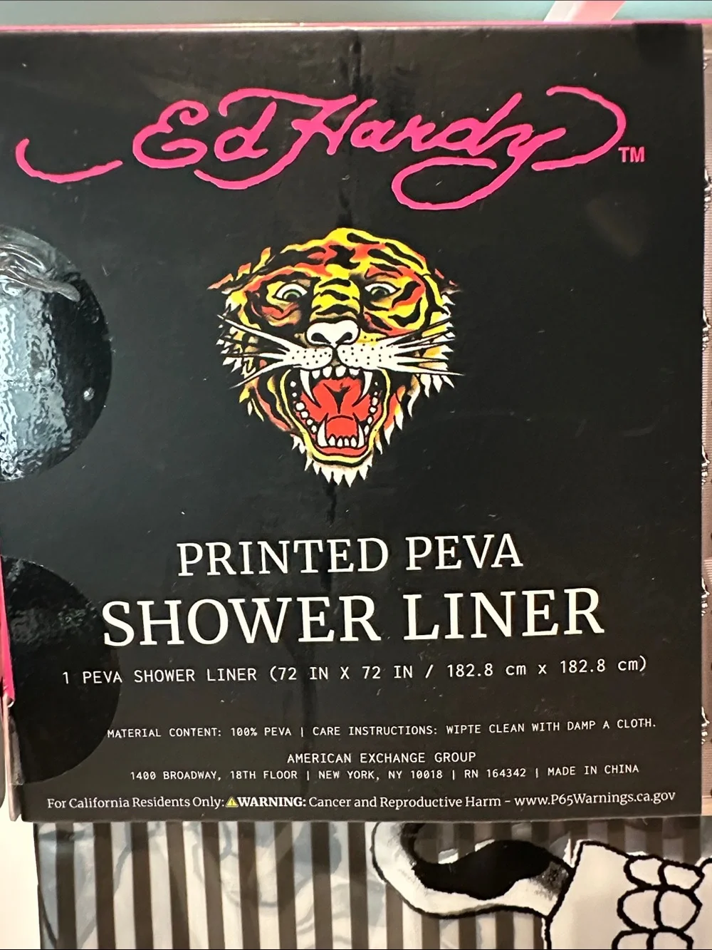 NWT Ed Hardy Printed Peva Black & White Skull Shower Liner.